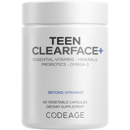 Codeage Teen Clearface Skin Support Supplement with Vitamins & Probiotics, 60 Capsules