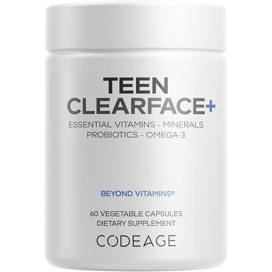 Codeage Teen Clearface Skin Support Supplement with Vitamins & Probiotics, 60 Capsules