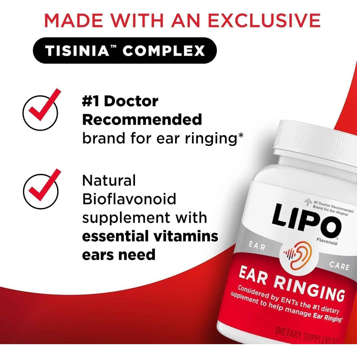LIPO Ear Ringing Relief Supplement Clinically Studied Lemon Bioflavonoids 150 Caplets