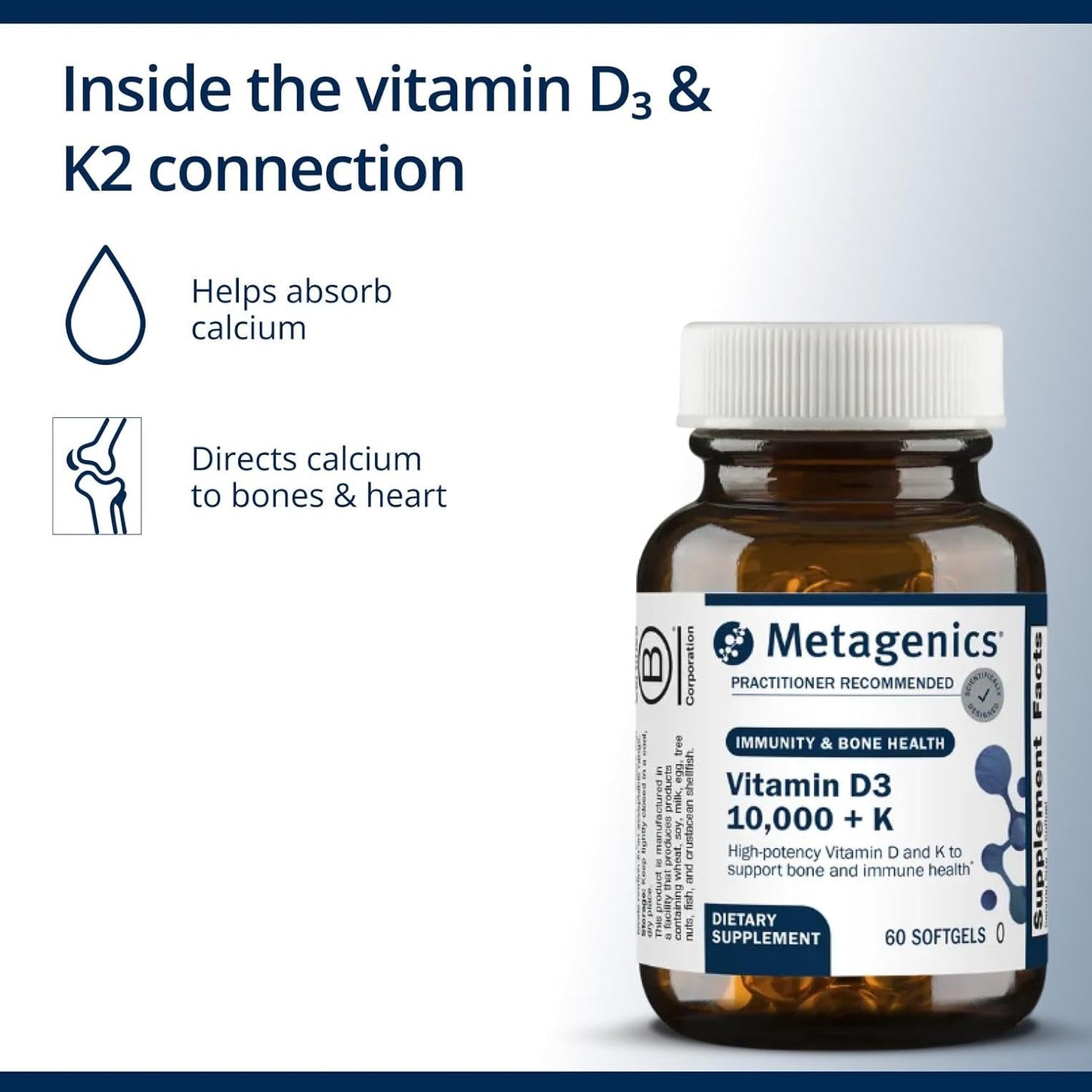 Metagenics Vitamin D3 and K2 10,000 IU MK-7 Softgels