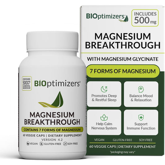 BIOptimizers Magnesium Breakthrough 500 mg 7 Forms Sleep Cognitive & Calm Support 60 Capsules