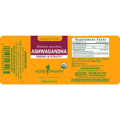 Herb Pharm Organic Ashwagandha Liquid Extract Alcohol-Free Adaptogen