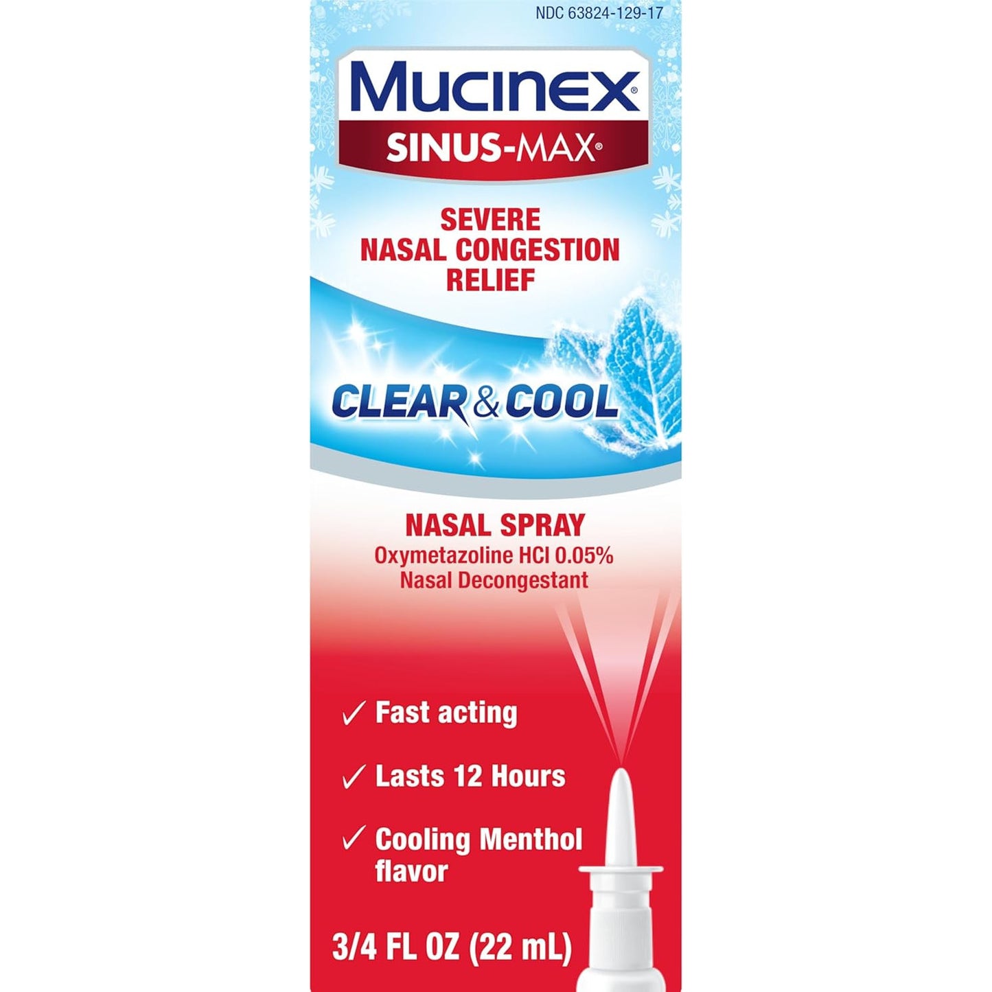 Mucinex Sinus-Max Nasal Spray Decongestant 12-Hour Clear & Cool 0.75 fl oz