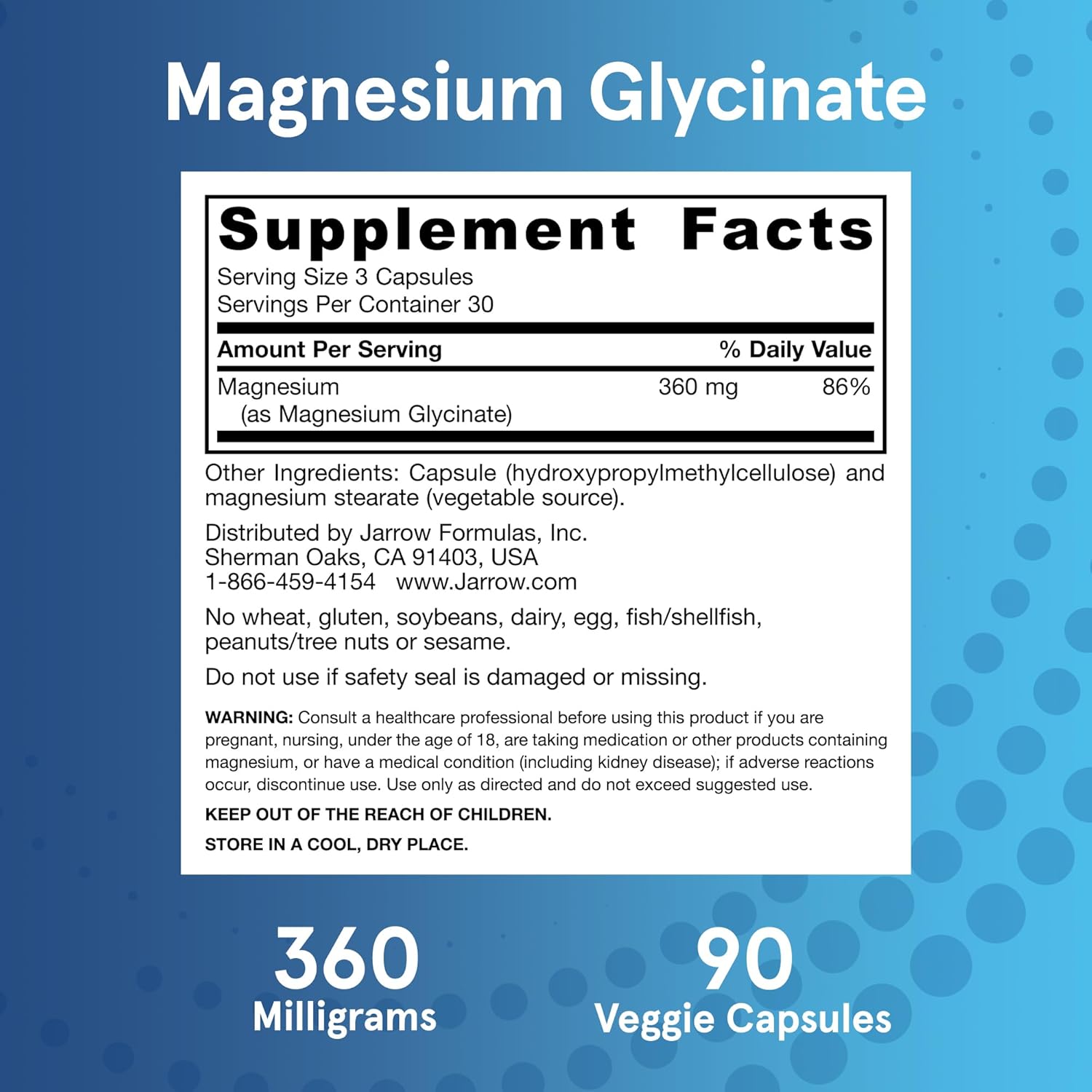 Jarrow Formulas Magnesium Glycinate Veggie Capsules 360 mg 90 Ct