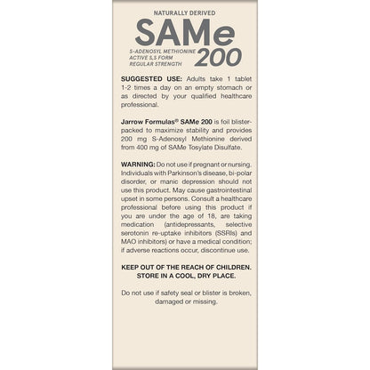 Jarrow Formulas SAMe 200 mg Dietary Supplement 60 Tablets