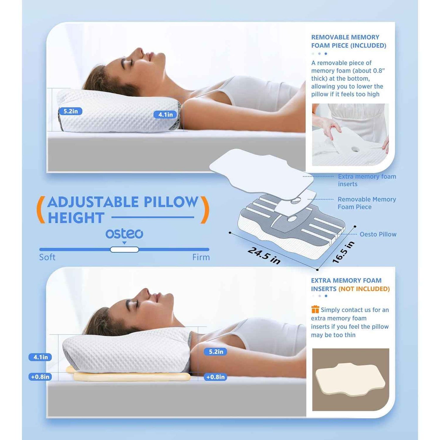 Osteo Cervical Pillow with Cooling Case Memory Foam for Neck Pain Relief