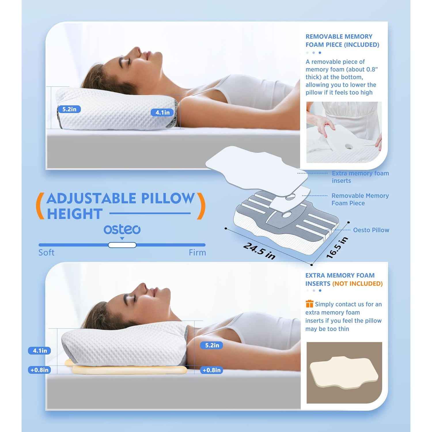 Osteo Cervical Pillow with Cooling Case Memory Foam for Neck Pain Relief