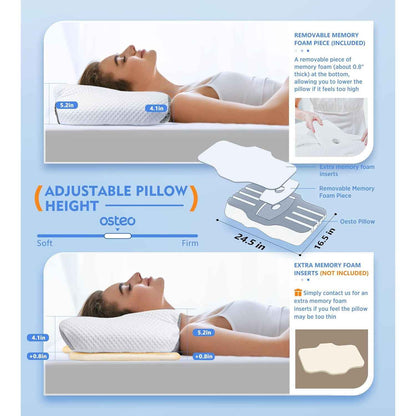 Osteo Cervical Pillow with Cooling Case Memory Foam for Neck Pain Relief