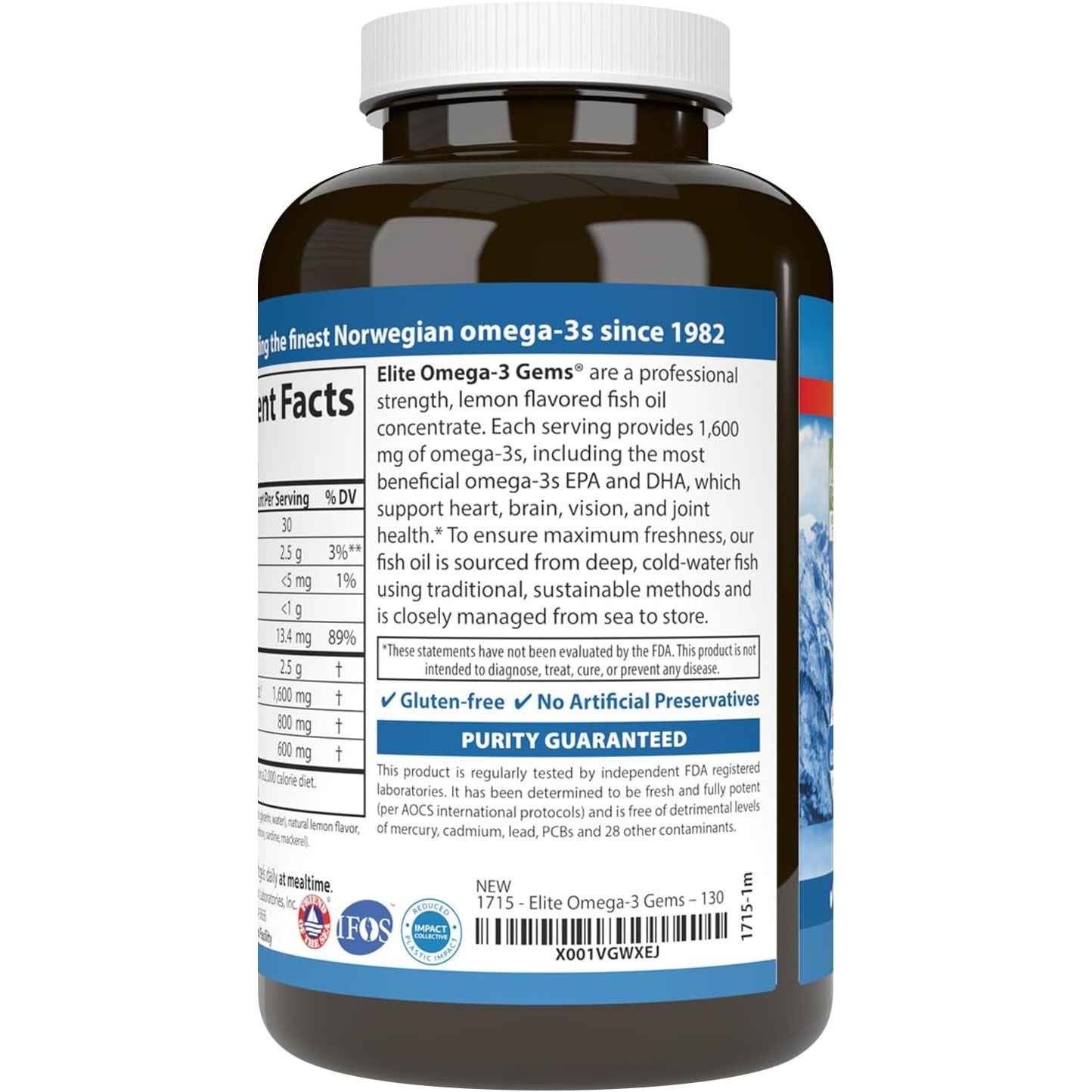 Carlson Elite Omega-3 Gems Fish Oil Supplement 1600mg Lemon