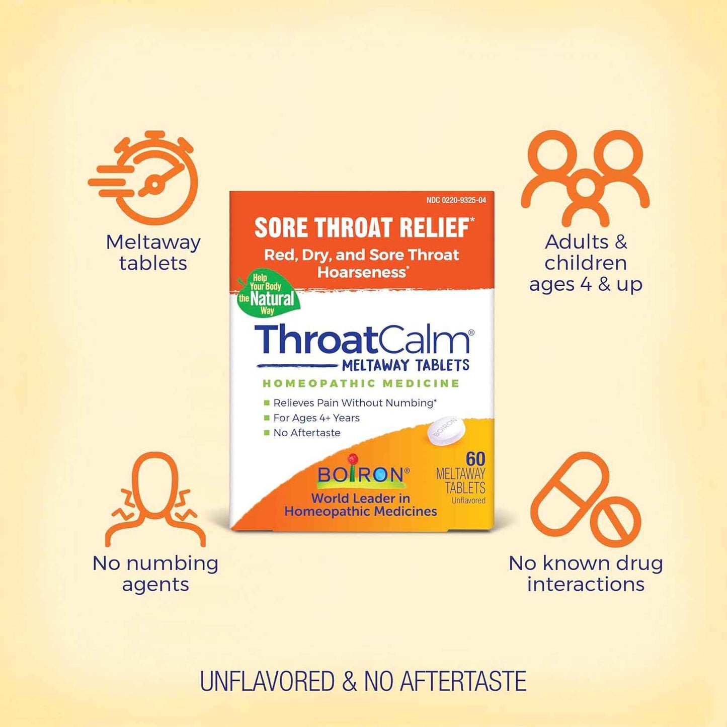 Boiron ThroatCalm Homeopathic Tablets for Sore Throat Relief