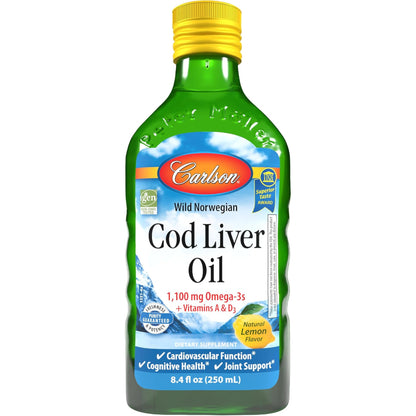 Carlson Cod Liver Oil 1100 Mg Omega-3s Liquid Lemon 250 Ml