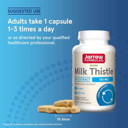 Jarrow Formulas Milk Thistle Supplement 150 mg. 30:1 Extract, 80% Flavonoids, 200 Capsules