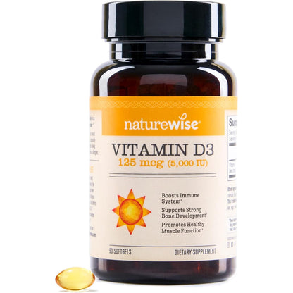 NatureWise Vitamin D3 5000iu (125 mcg) Immune Support, Healthy Muscle Function, and Bone Health 360 Count Mini Softgel