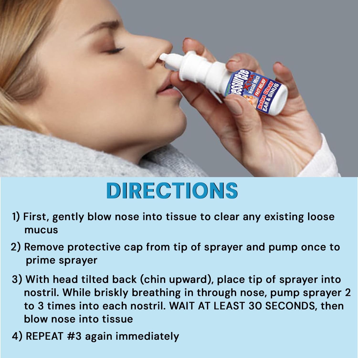 Pressureze Xtra Natural Preservative Free Nasal Spray for Severe Sinus Congestion
