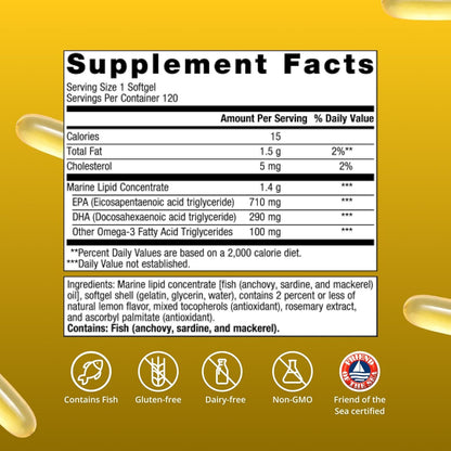 Metagenics OmegaGenics Omega-3 Fish Oil 1000mg EPA DHA 120 Softgels
