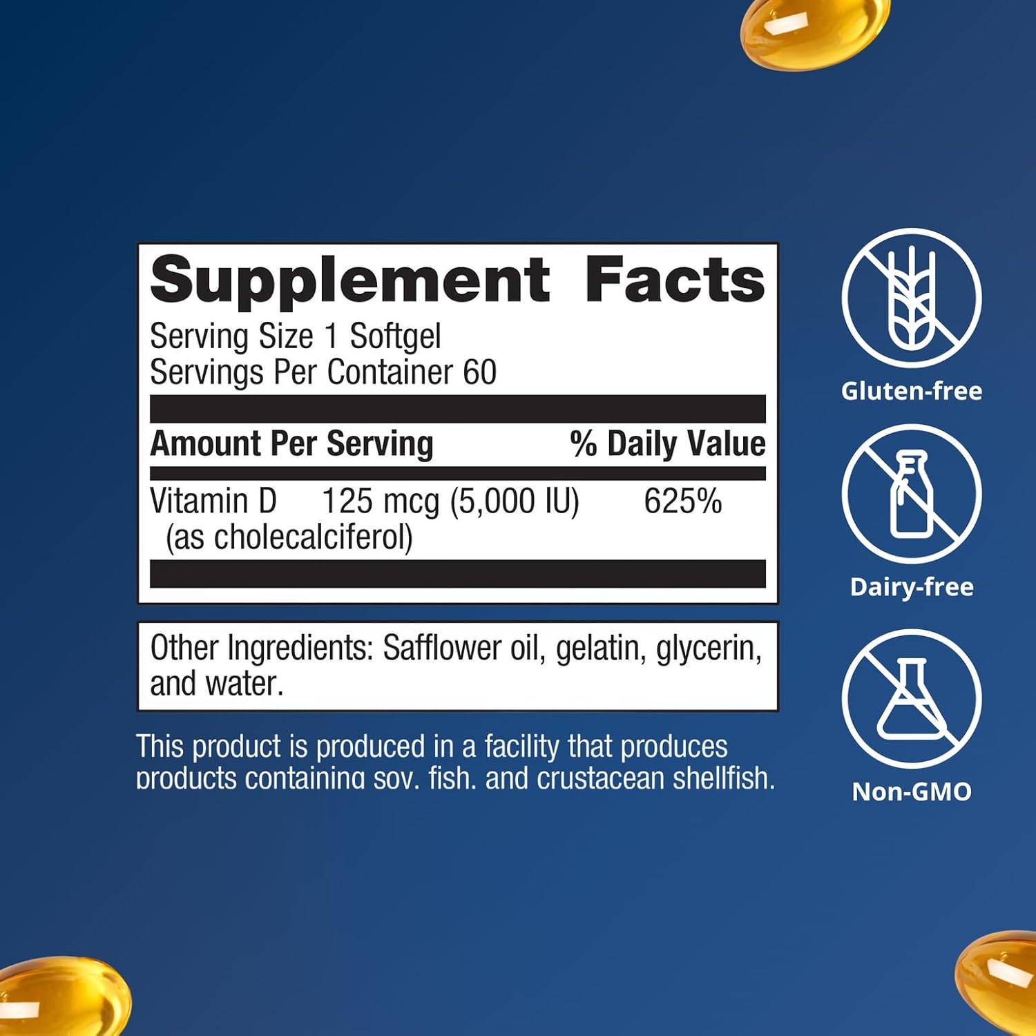 Metagenics Vitamin D3 5000 IU Supplement 125 mcg Cholecalciferol 60 Count