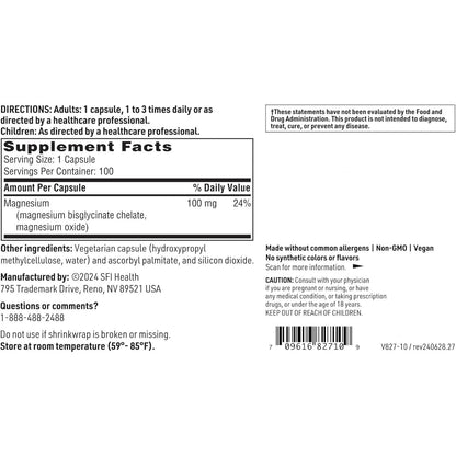 Klaire Labs Magnesium Glycinate Complex Chelated Supplement 100 Capsules
