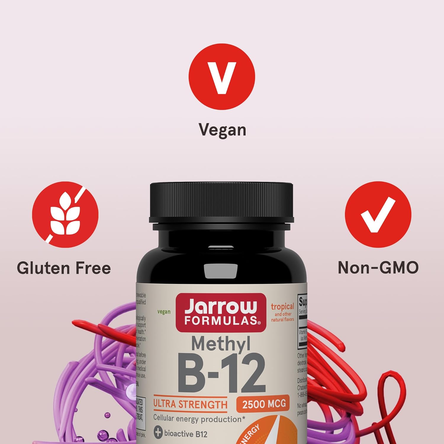 Jarrow Formulas Methyl Vitamin B12 2500 mcg 100 Chewable Tablets Tropical