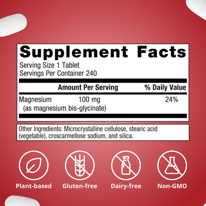 Metagenics Magnesium Glycinate 100mg-Highly Absorbable Magnesium Supplement for Sleep, Stress Relief & Muscle Relaxation - Bone, Heart & Nerve Health-Non-GMO, Gluten-Free-240 Tablets