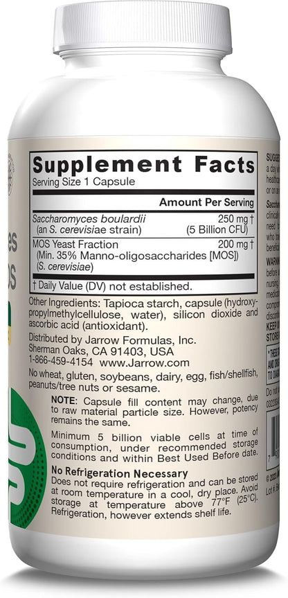 Jarrow Formulas Saccharomyces Boulardii + MOS Probiotic Capsules 5 Billion CFU