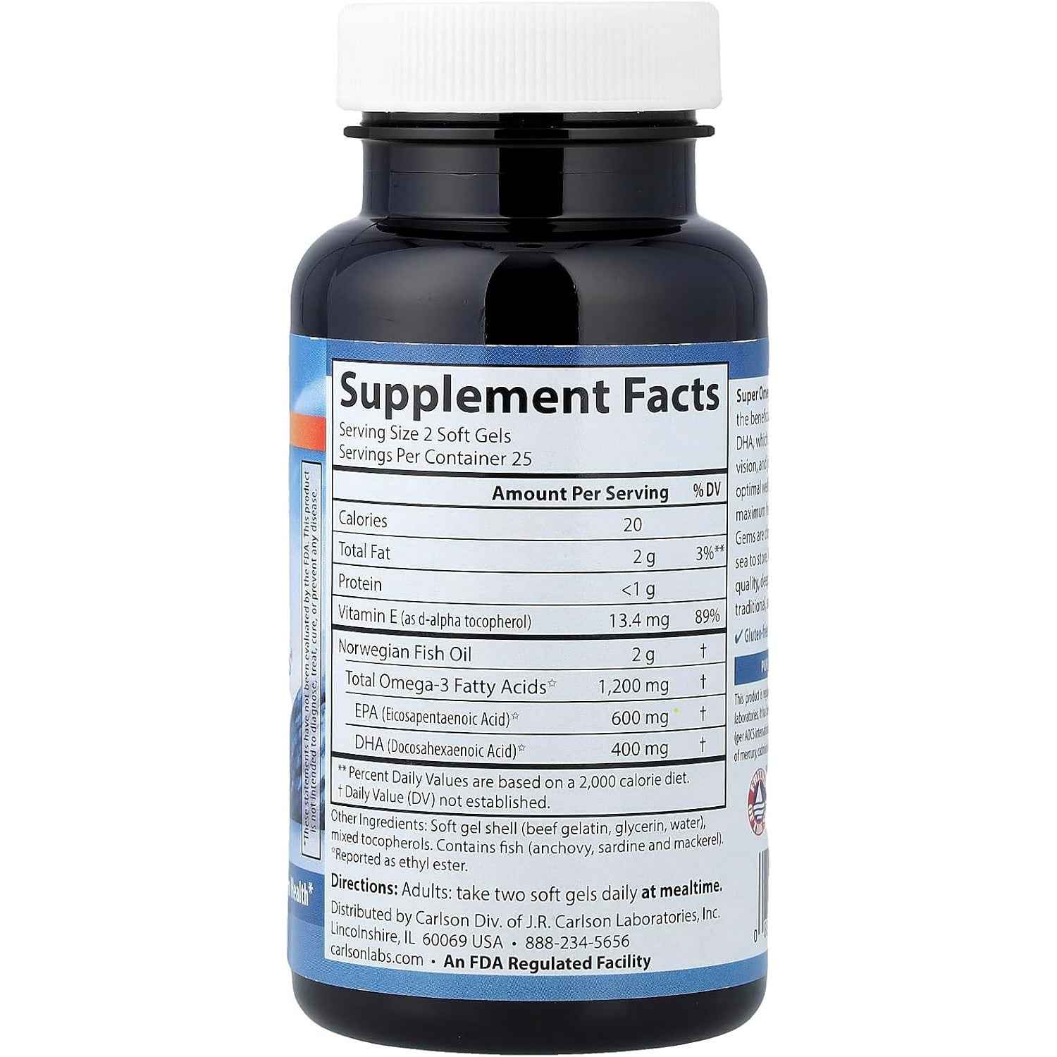 Carlson Super Omega-3 Gems Wild Caught Fish Oil 1200mg 50 Count