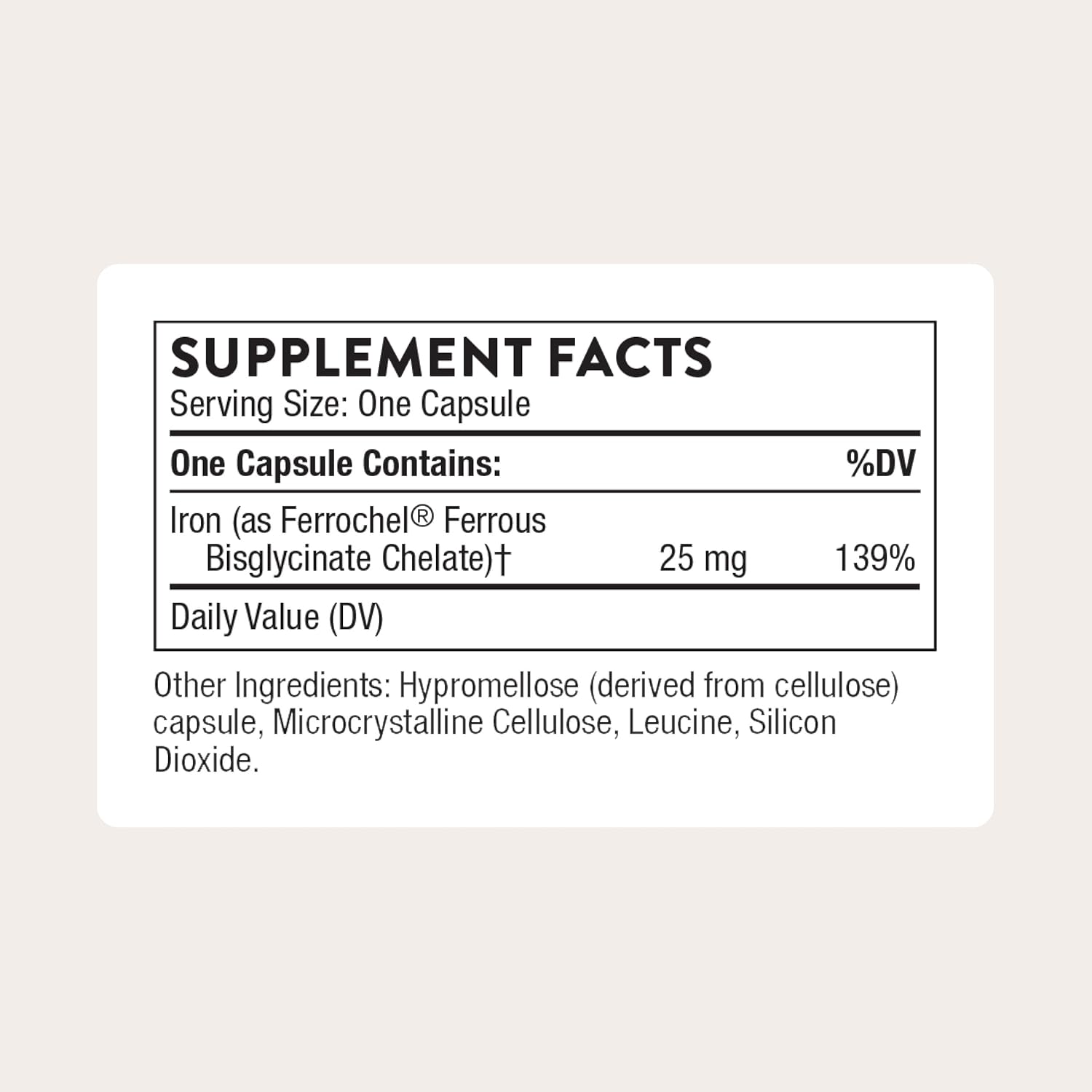 THORNE Iron Bisglycinate 25 mg Enhanced Absorption NSF Certified 60 Capsules