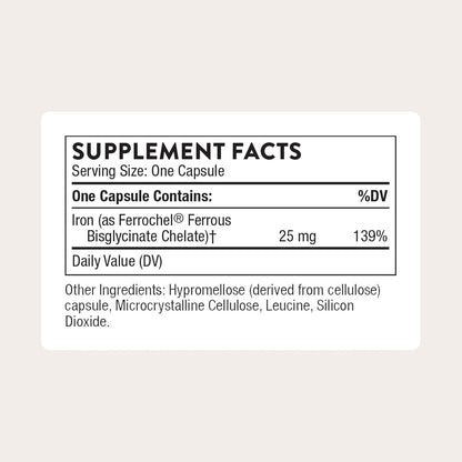 THORNE Iron Bisglycinate 25 mg Enhanced Absorption NSF Certified 60 Capsules