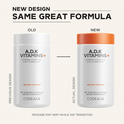 Codeage ADK Vitamin Supplement A D3 K1 K2 180 Capsules