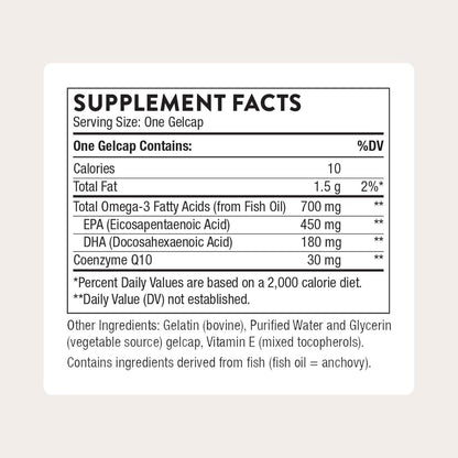 THORNE Omega-3 with CoQ10 Fish Oil Supplement 90 Softgels