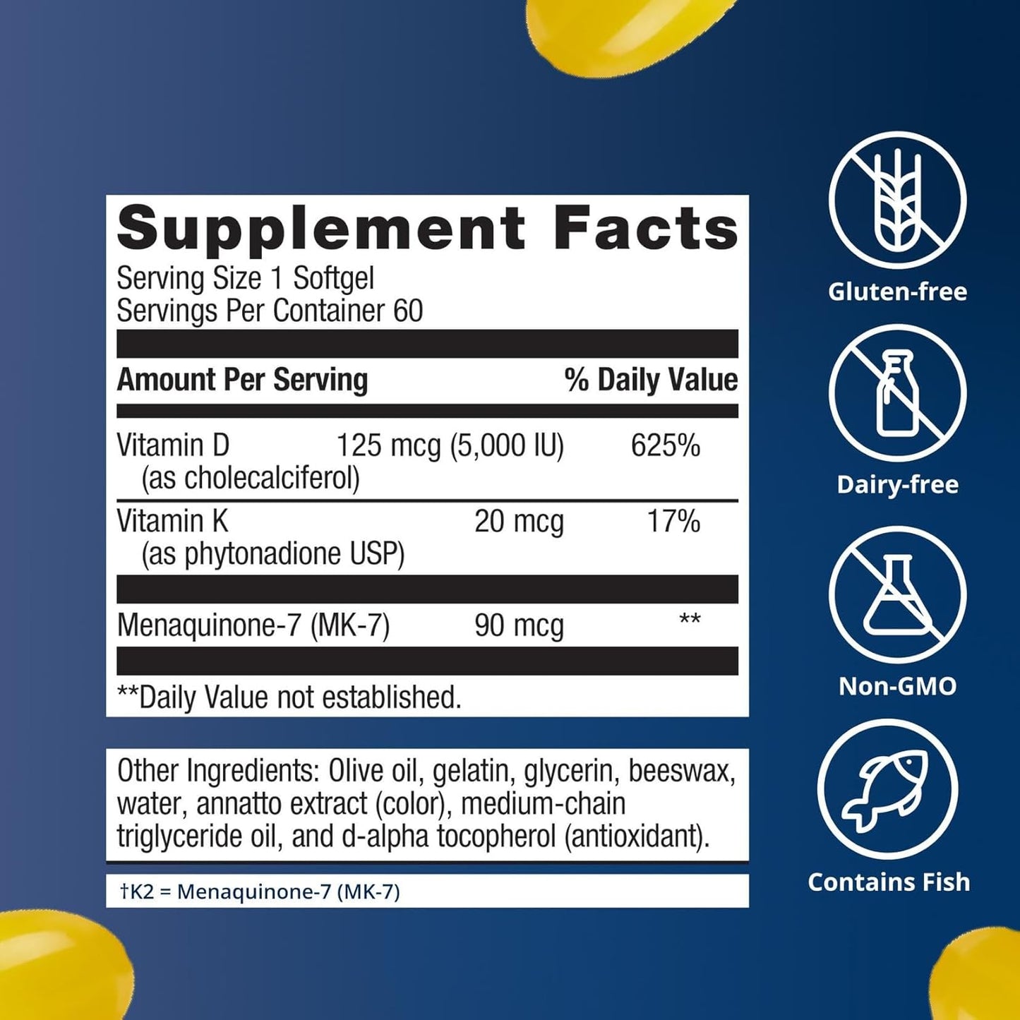 Metagenics Vitamin D3 and Vitamin K2 5,000 IU Immune Support Softgels 60 Count