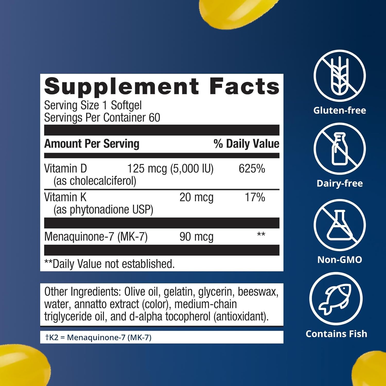 Metagenics Vitamin D3 and Vitamin K2 5,000 IU Immune Support Softgels 60 Count