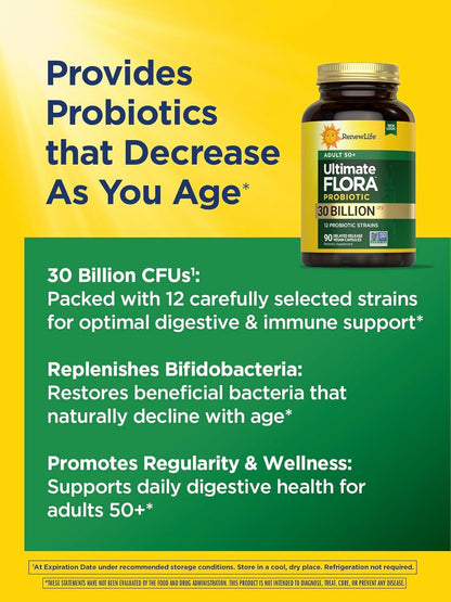 Renew Life Probiotic Adult 50 Plus Capsules 30 Billion CFU 90 Count