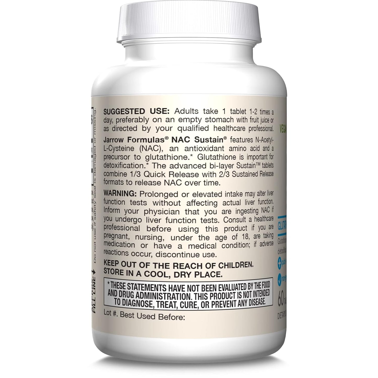 Jarrow Formulas N-A-C Sustain 600 Mg Dietary Supplement 60 Tablets