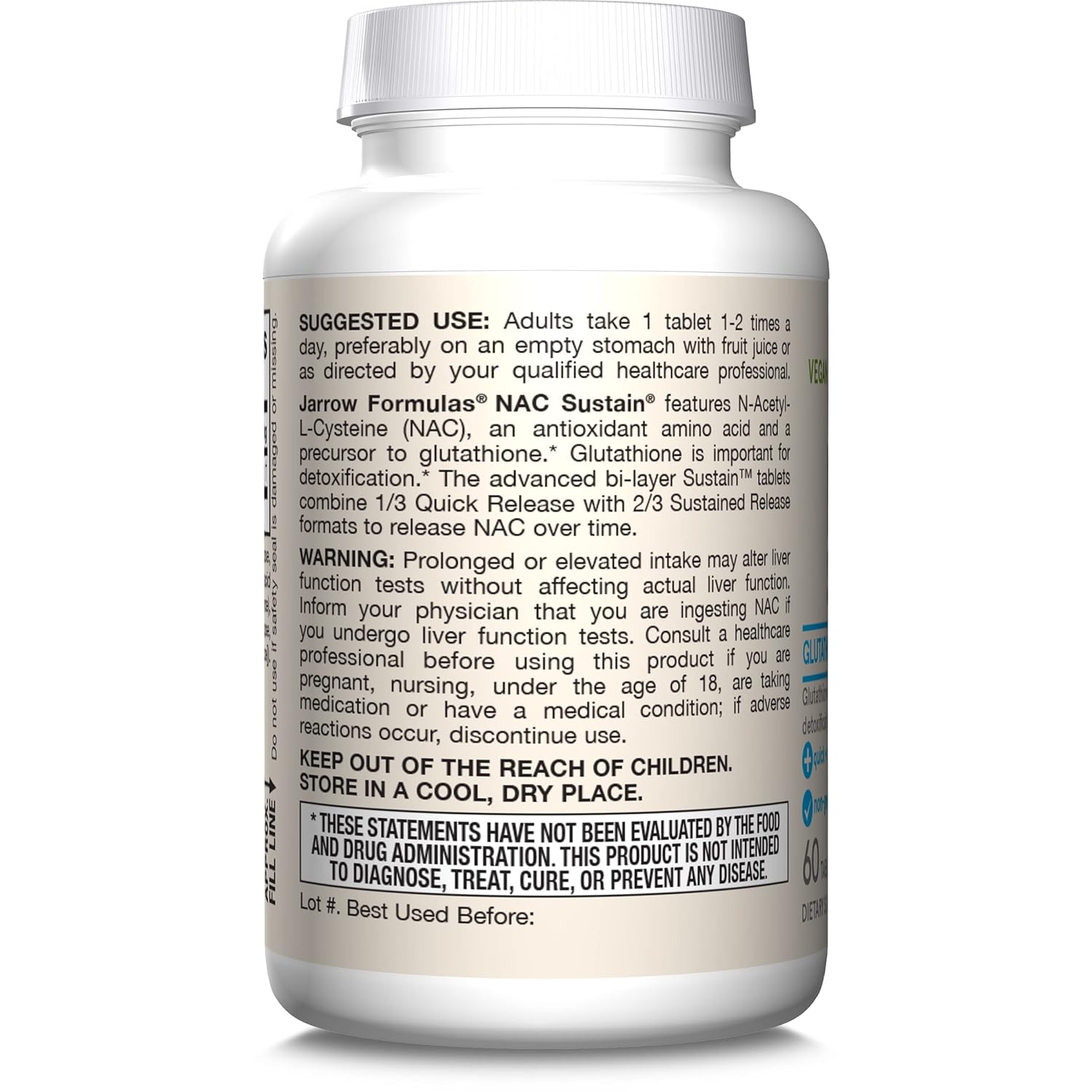 Jarrow Formulas N-A-C Sustain 600 Mg Dietary Supplement 60 Tablets