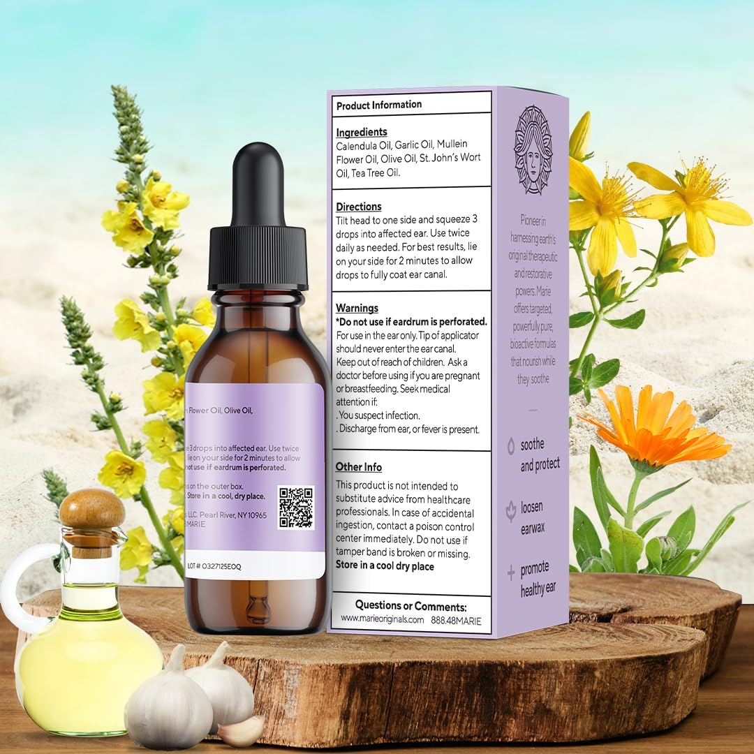 Marie Originals Mullein Garlic Oil Ear Drops for Adults Kids Pets 1oz