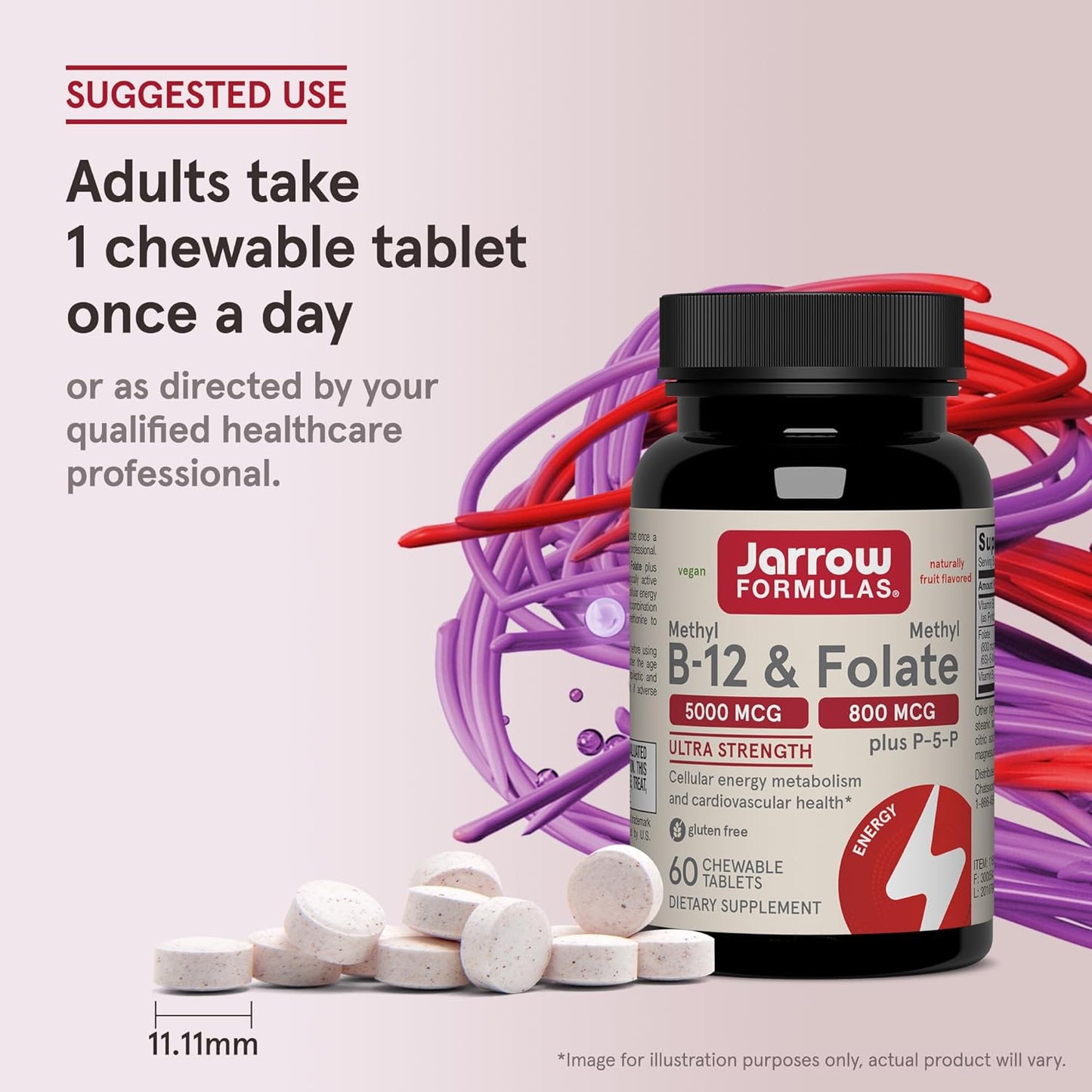 Jarrow Formulas Methyl B-12 & Methyl Folate Chewable Supplement 60 Count