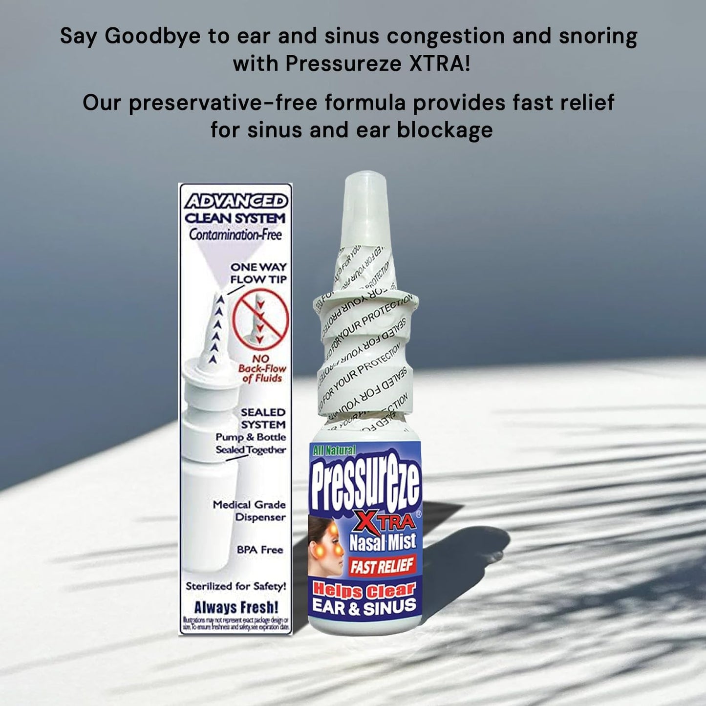 Pressureze Xtra Natural Preservative Free Nasal Spray for Severe Sinus Congestion