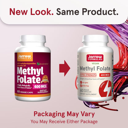 Jarrow Formulas Extra Strength Methyl Folate 400 mcg 60 Veggie Capsules
