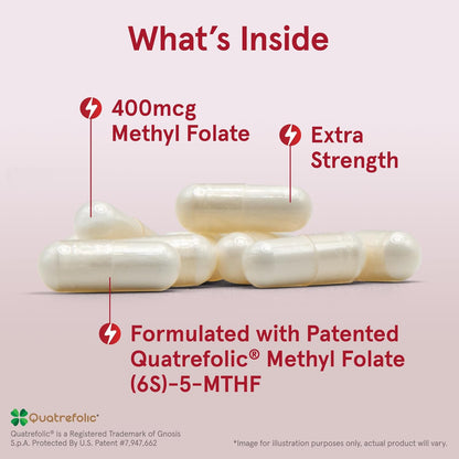 Jarrow Formulas Extra Strength Methyl Folate 400 mcg 60 Veggie Capsules
