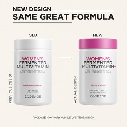 Codeage Women's Daily Multivitamin Fermented Organic Whole Foods Probiotics 120 Capsules