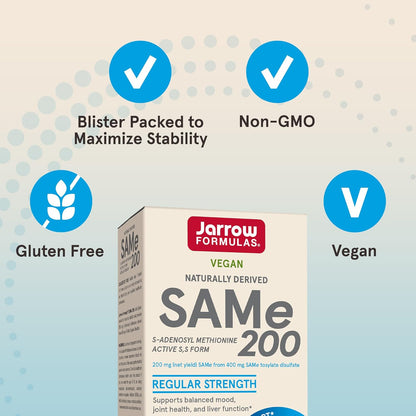 Jarrow Formulas SAMe 200 mg Dietary Supplement 60 Tablets