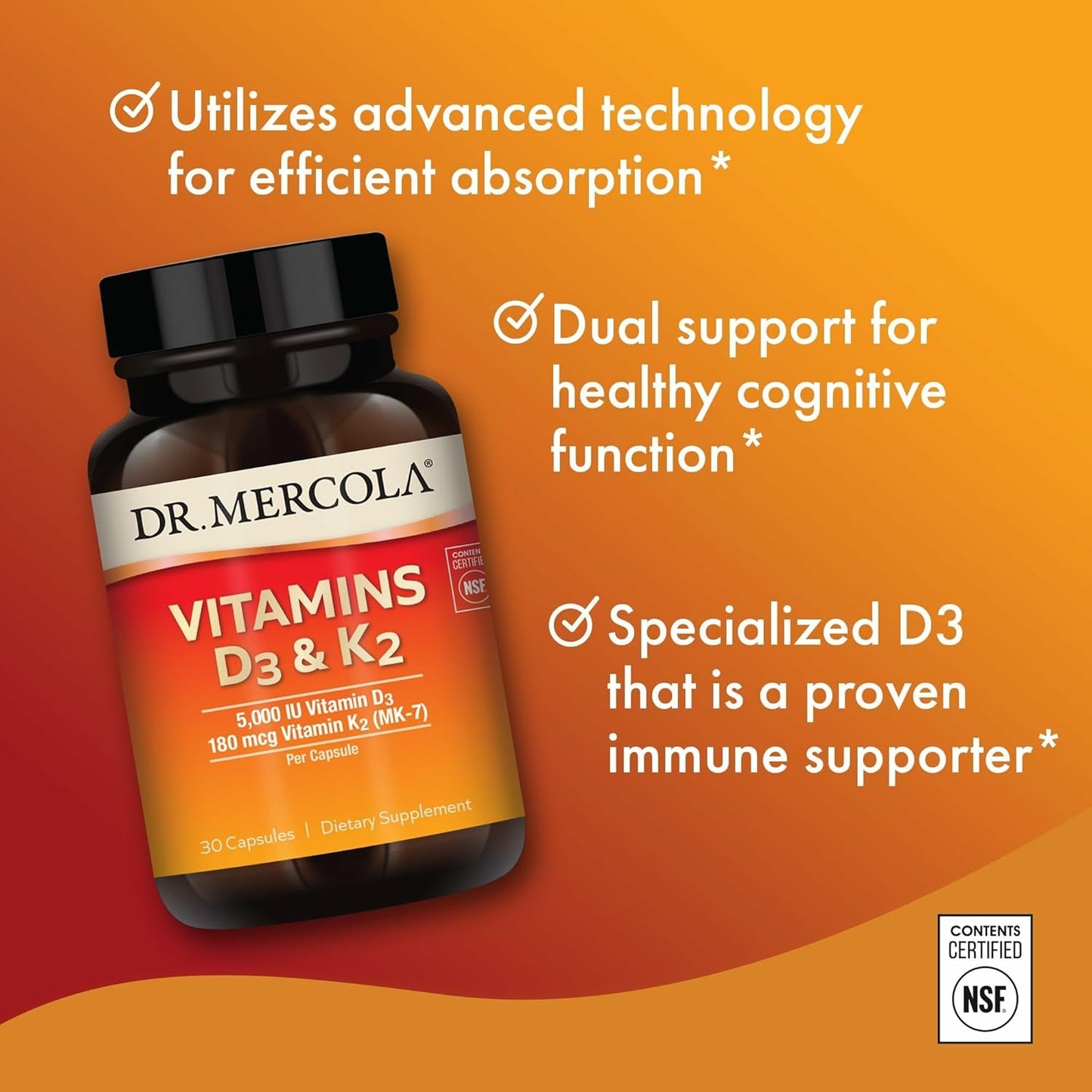 Dr. Mercola Vitamins D3 & K2 Supplement 30 Count