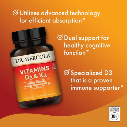Dr. Mercola Vitamins D3 & K2 Supplement 30 Count