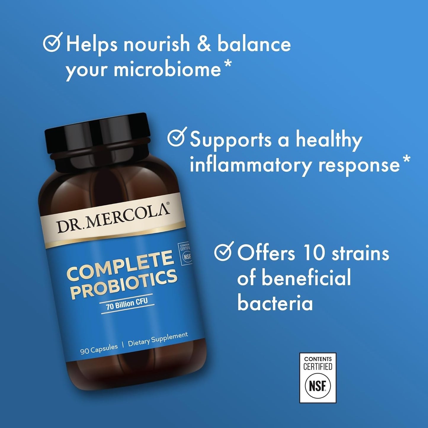 Dr. Mercola Complete Probiotics 70 Billion CFU 10 Strains 90 Capsules