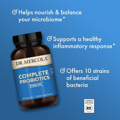 Dr. Mercola Complete Probiotics 70 Billion CFU 10 Strains 90 Capsules