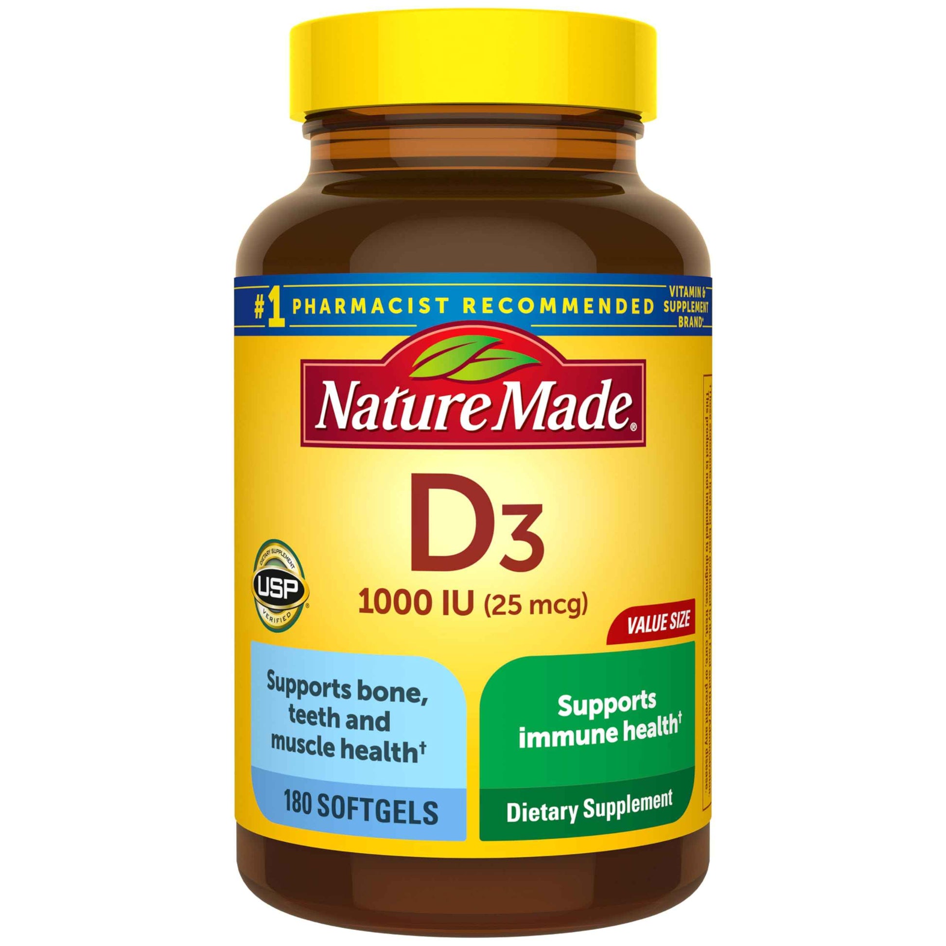 Nature Made Vitamin D3 1000 IU (25 mcg), Vitamin D  for Bone, Teeth - 180 Softgels