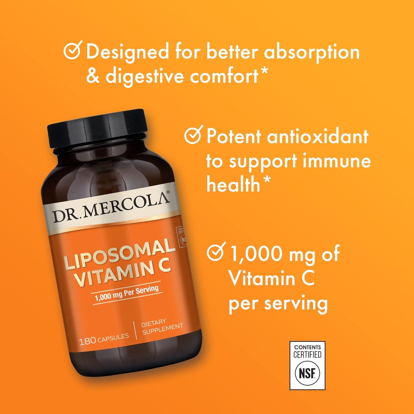Dr. Mercola Liposomal Vitamin C 1,000 mg Bioavailable 180 Capsules