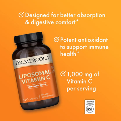 Dr. Mercola Liposomal Vitamin C 1,000 mg Bioavailable 180 Capsules