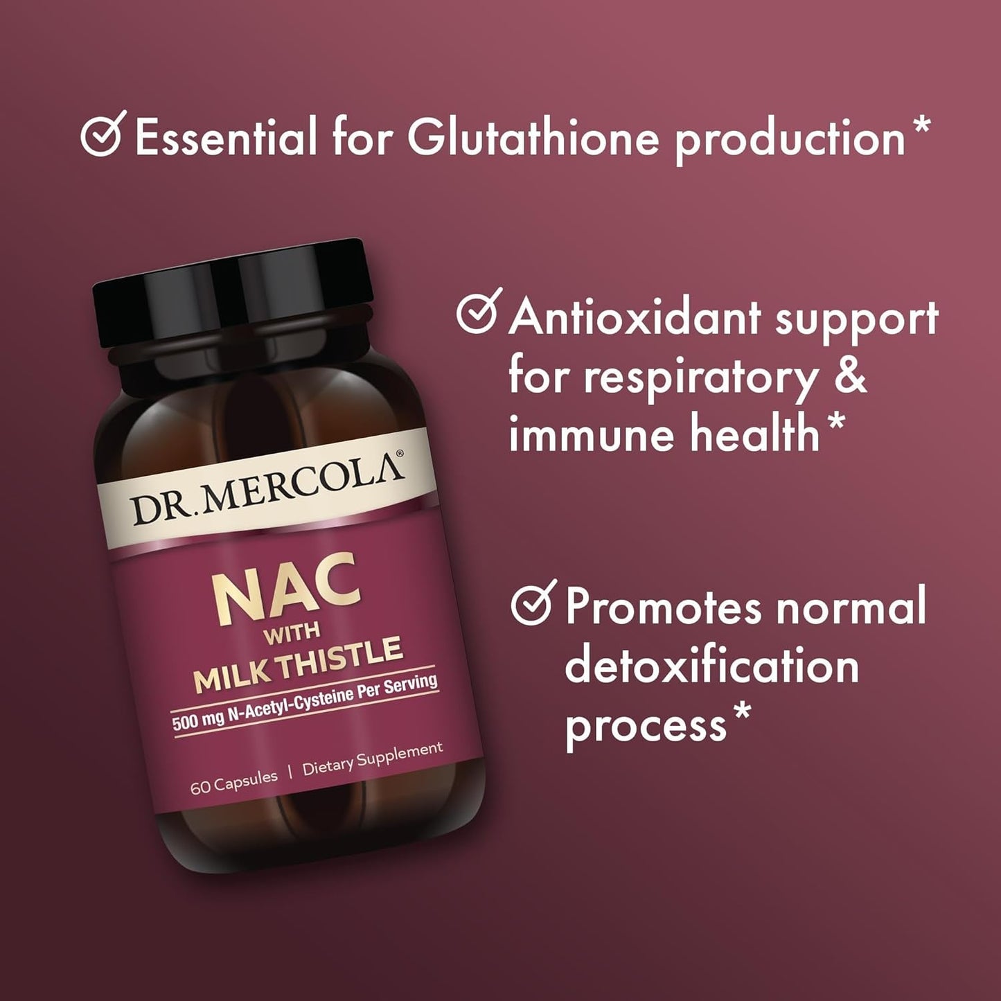 Dr. Mercola NAC with Milk Thistle Supplement Antioxidants Detox Support 500mg