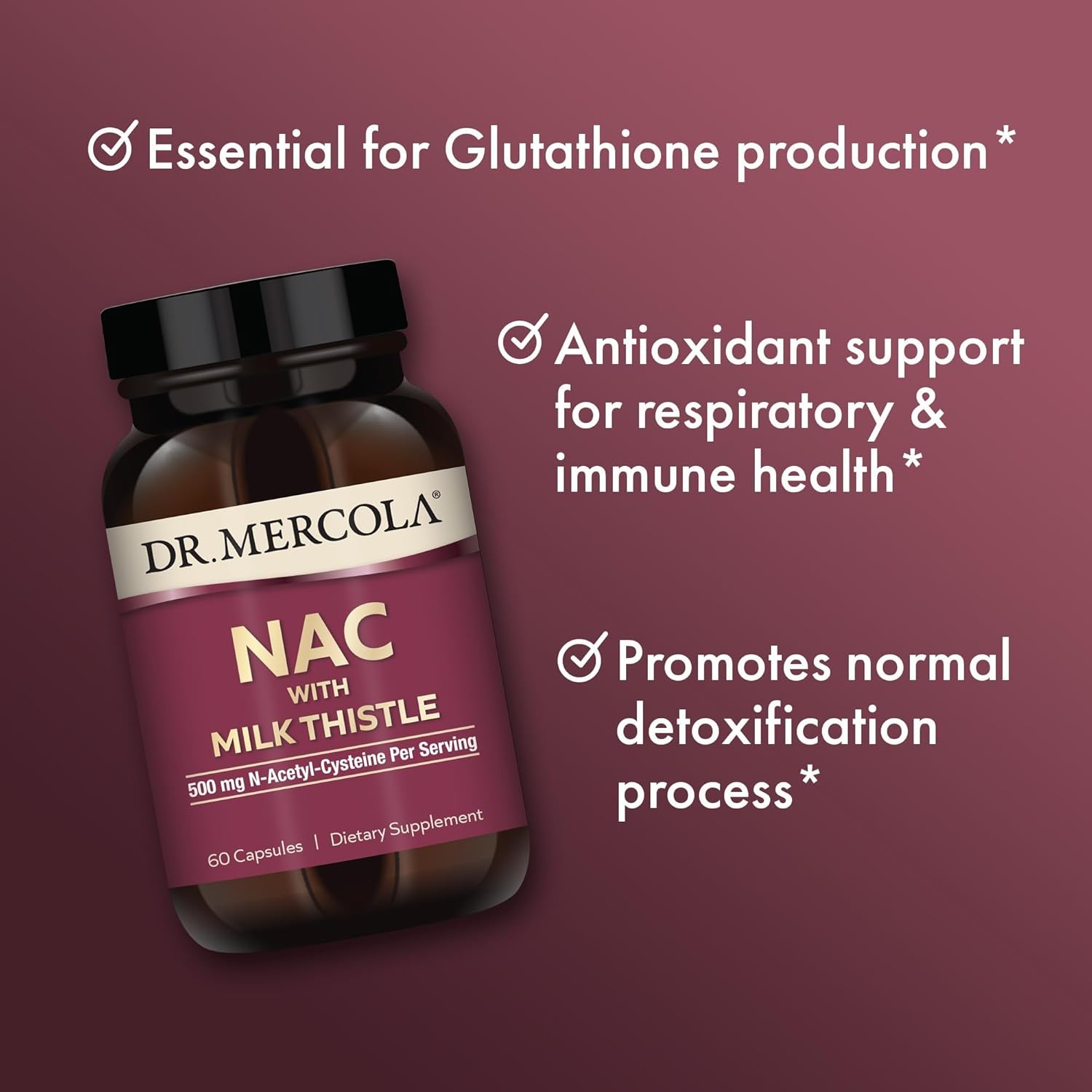 Dr. Mercola NAC with Milk Thistle Supplement Antioxidants Detox Support 500mg